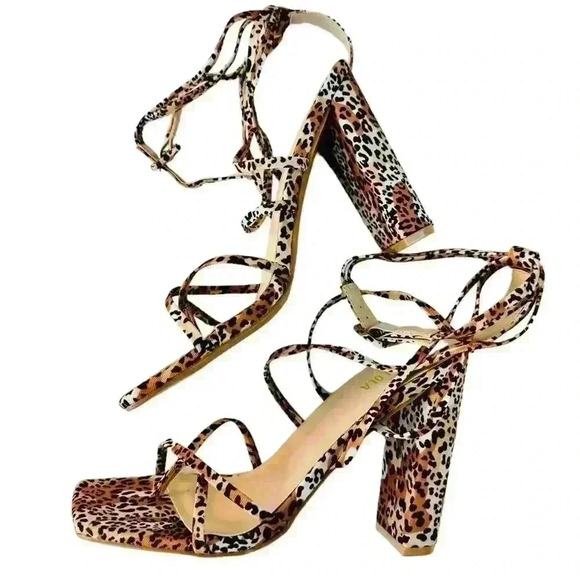 Miss Lola Adelle-2 Women’s Sz 7 Cheers Pattern Ankle Ties Heel Sandals - Picture 1 of 5